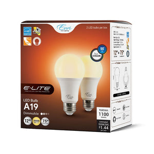 LED Light Bulbs 12W A19 Dimmable LED Bulb - 200 Degree Beam - E26 Medium Base - 1100 Lm - 3000K - 2-Pack