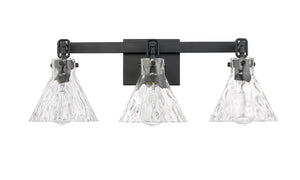 Vanity Fixtures 3 Lamps Barlon Vanity Light - Matte Black - Clear Water Glass - 25.5in. Wide