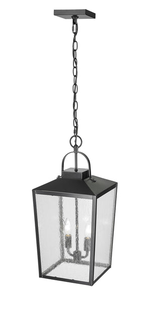 Pendant Fixtures Devens Outdoor Hanging Lantern - Powder Coated Black - Clear Seeded Glass - 10in. Diameter - E12 Candelabra Base