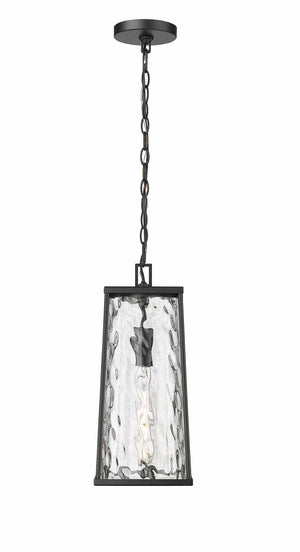 Pendant Fixtures Dutton Outdoor Hanging Lantern - Powder Coated Black - Clear Water Textured Glass - 7.5in. Diameter - E26 Medium Base