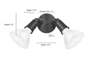 LED Flood Lights Outdoor Dual-Head Flood Light - Powder Coated Black - 6.15in Extension - E26 Medium Base