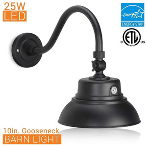 Integrated LED RLM 10in. Integrated LED Gooseneck Barn Light Fixture With Adjustable Swivel Head - Photocell - Black