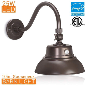 Integrated LED RLM 10in. Integrated LED Gooseneck Barn Light Fixture With Adjustable Swivel Head - Photocell - Bronze