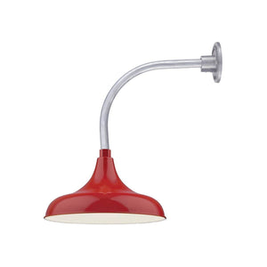 ECO-RLM 14'' Satin Red Aluminum Modified Warehouse Shade With Gooseneck 13'' Aluminum Gooseneck Arm With Arm Height of 12''