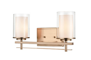 Vanity Fixtures 2 Lamps Huderson Vanity Light - Modern Gold - Clear Out / Etched White Inside Glass - 16in. Wide