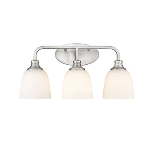 Vanity Fixtures 3 Lamps Alberta Vanity Light - Brushed Nickel - White Glass - 22in. Wide