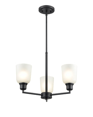 Chandeliers 3 Lamps Amberle Chandelier - Matte Black - Frosted White Glass - 19.5in Diameter - E26 Medium Base