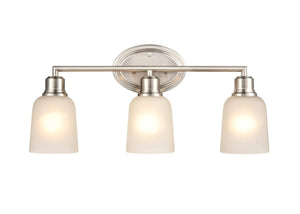 Vanity Fixtures 3 Lamps Amberle Vanity Light - Brushed Nickel - Frosted White Glass - 22in. Wide