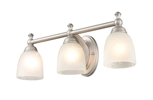 Vanity Fixtures 3 Lamps Bathroom Vanity Light - Satin Nickel - Faux Alabaster Glass - 21.5in. Wide