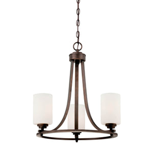 Chandeliers 3 Lamps Bristo Chandelier - Rubbed Bronze - Etched White Glass - 19.5in Diameter - E26 Medium Base