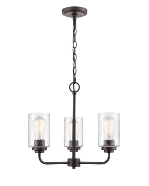 Chandeliers 3 Lamps Moven Chandelier - Rubbed Bronze - Clear Seeded Glass - 18in Diameter - E26 Medium Base