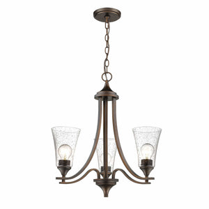 Chandeliers 3 Lamps Natalie Chandelier - Rubbed Bronze - Clear Seeded Glass - 23in Diameter - E26 Medium Base