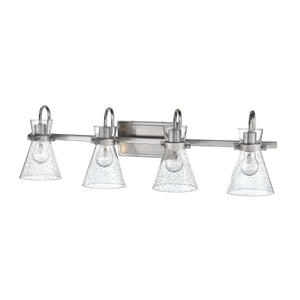 Vanity Fixtures 4 Lamps Layton Vanity Light - Brushed Nickel - Clear Seeded Glass - 32in. Wide