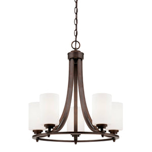 Chandeliers 5 Lamps Bristo Chandelier - Rubbed Bronze - Etched White Glass - 21in Diameter - E26 Medium Base