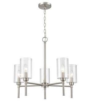 Chandeliers 5 Lamps Chastine Chandelier - Brushed Nickel Finish - Clear Beveled Glass - 22in Diameter - E12 Candelabra Base