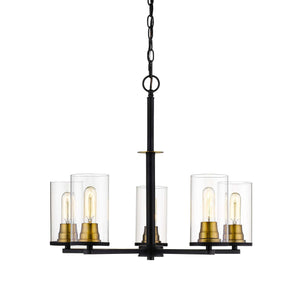 Chandeliers 5 Lamps Pasadena Chandelier - Matte Black / Heirloom Bronze - Clear Glass - 26in Diameter - E26 Medium Base