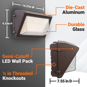 LED Wall Packs 80W-120W Semi-Cutoff LED Wall Pack 3000K-5000K - 100-277VAC Photocell - Striped Glass - Bronze