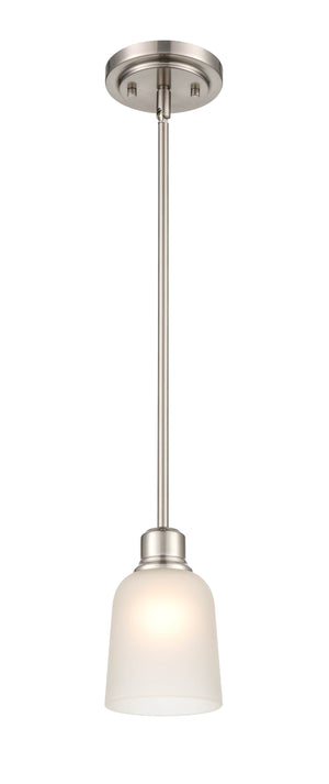 Pendant Fixtures Amberle Pendant - Brushed Nickel - Frosted White Glass - 5.125in. Diameter - E26 Medium Base