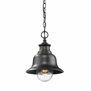 Pendant Fixtures Kings Bay Outdoor Hanging Lantern - Powder Coated Black - Clear Seeded Glass - 9in. Diameter - E26 Medium Base