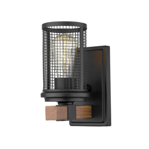 Wall Sconces Mesa Wall Sconce - Matte Black / Wood Grain - Metal Wire Mesh - 6in. Extension - E26 Medium Base