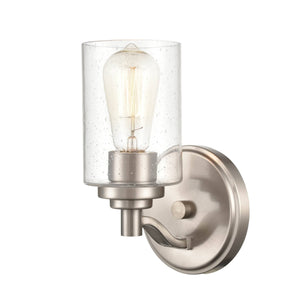 Wall Sconces Single Lamp Wall Sconce - Satin Nickel - Clear Seeded Glass - 6.125in. Extension - E26 Medium Base