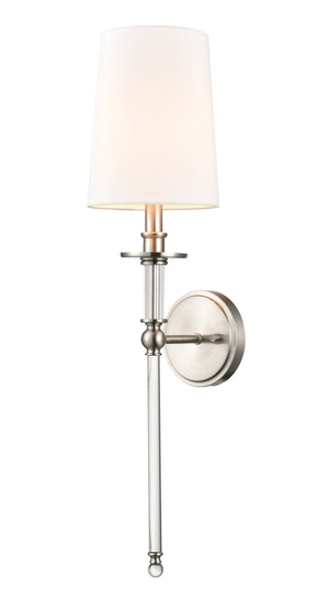 Wall Sconces Single Lamp Wall Sconce - Satin Nickel - White Linen Shade - 7in. Extension - E12 Candelabra Base