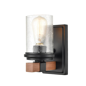 Wall Sconces Taos Wall Sconce - Matte Black / Wood Grain - Clear Seeded Glass - 6.25in. Extension - E26 Medium Base