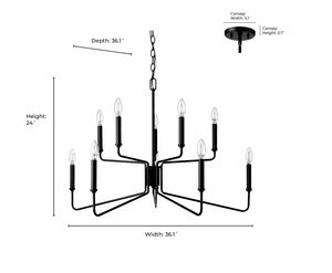 Chandeliers 10 Lamps Raven Chandelier - Matte Black - 36.1in Diameter - E12 Candelabra Base