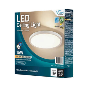 Flush Mounts LED 15W 15.7in. Round Matte White Dimmable LED Ceiling Light - 100 Degree Beam - 120VAC - Direct Wiring - 1,500 Lm
