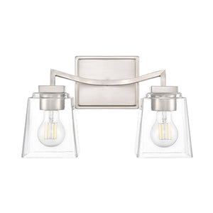 Vanity Fixtures 2 Lamps Avenna Vanity Light - Brushed Nickel - Clear Square Glass - 14.5in. Wide