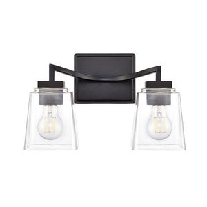 Vanity Fixtures 2 Lamps Avenna Vanity Light - Matte Black - Clear Square Glass - 14.5in. Wide