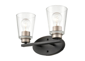 Vanity Fixtures 2 Lamps Caddo Vanity Light - Matte Black & Satin Nickel - Clear Glass - 16in. Wide