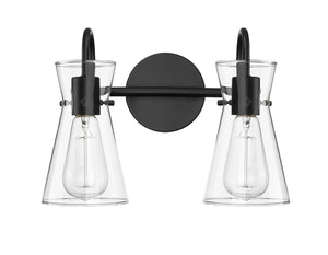 Vanity Fixtures 2 Lamps Camellia Vanity Light - Matte Black - Clear Glass - 13.4in. Wide