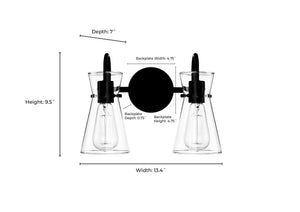 Vanity Fixtures 2 Lamps Camellia Vanity Light - Matte Black - Clear Glass - 13.4in. Wide