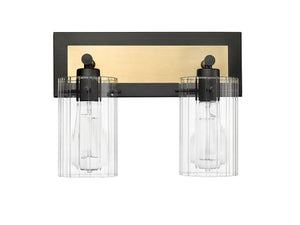Vanity Fixtures 2 Lamps Gasol Vanity Light - Matte Black & Vintage Brass - Clear Ribbed Glass - 13in. Wide