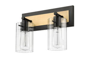 Vanity Fixtures 2 Lamps Gasol Vanity Light - Matte Black & Vintage Brass - Clear Ribbed Glass - 13in. Wide