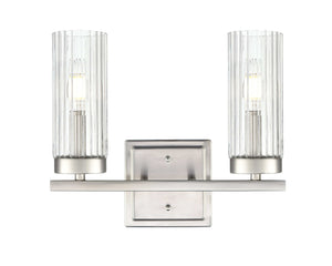 Vanity Fixtures 2 Lamps Iversen Vanity Light - Brushed Nickel - Clear Reeded Glass - 12.5in. Wide