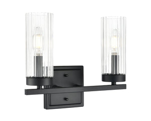 Vanity Fixtures 2 Lamps Iversen Vanity Light - Matte Black - Clear Reeded Glass - 12.5in. Wide