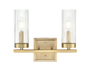 Vanity Fixtures 2 Lamps Iversen Vanity Light - Vintage Brass - Clear Reeded Glass - 12.5in. Wide