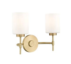 Vanity Fixtures 2 Lamps Keylee Vanity Light - Vintage Brass - Glossy Opal White Glass - 15.5in. Wide