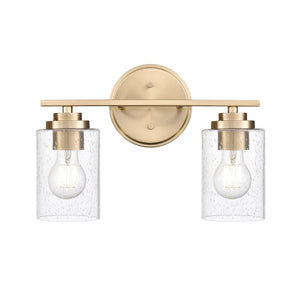 Vanity Fixtures 2 Lamps Moven Vanity Light - Modern Gold - Clear Seeded Glass - 14.25in. Wide