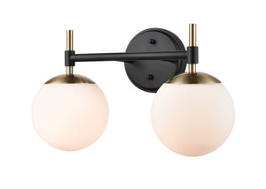 Vanity Fixtures 2 Lamps Redondo Vanity Light - Matte Black & Modern Gold - Opal Glass - 15.5in. Wide