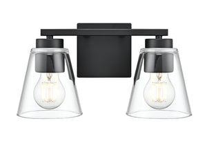 Vanity Fixtures 2 Lamps Strayhan Vanity Light - Matte Black - Clear Glass - 13in. Wide