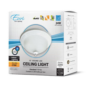 Flush Mounts LED 24W 13" Round White Dimmable LED Ceiling Light - 180 Degrees Beam - 120V Direct Wiring - 2,200 Lm - 2700K Soft White
