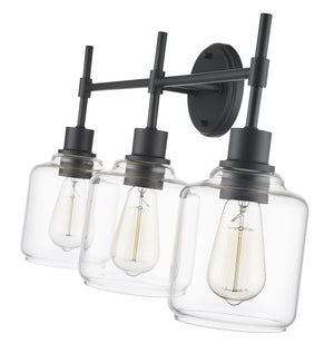 Vanity Fixtures 3 Lamps Asheville Vanity Light - Matte Black - Clear Glass - 25in. Wide
