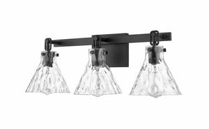 Vanity Fixtures 3 Lamps Barlon Vanity Light - Matte Black - Clear Water Glass - 25.5in. Wide