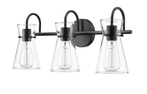 Vanity Fixtures 3 Lamps Camellia Vanity Light - Matte Black - Clear Glass - 22in. Wide