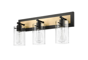 Vanity Fixtures 3 Lamps Gasol Vanity Light - Matte Black & Vintage Brass - Clear Ribbed Glass - 20.875in. Wide