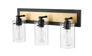 Vanity Fixtures 3 Lamps Gasol Vanity Light - Matte Black & Vintage Brass - Clear Ribbed Glass - 20.875in. Wide