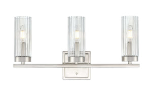 Vanity Fixtures 3 Lamps Iversen Vanity Light - Brushed Nickel - Clear Reeded Glass - 21in. Wide